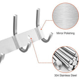 Haaklijst garderobe SUS304 roestvrij staal modern, kledinghakenlijst muur geborstelde look dubbele haken, jashaken kledinghaken met 6 haken, kledinghaken voor keuken, slaapkamer, kantoor