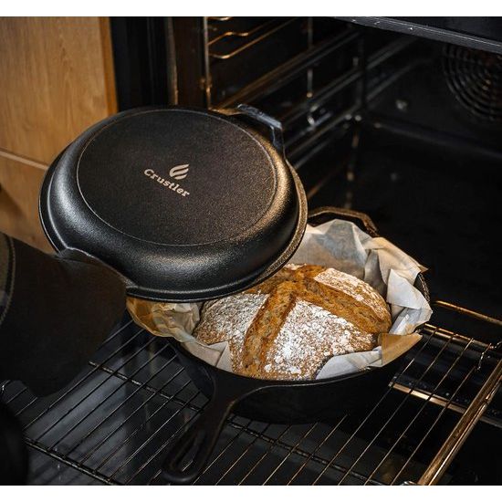 Gietijzeren pan 2-in-1 met pan als deksel om brood te bakken, 26 cm, 3 l grote braadpan, ingebrande broodbakvorm