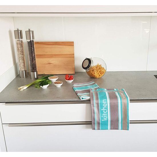 Zollner set van 4 theedoeken, katoen, appelgroene strepen, 50 x 70 cm, 009, mint, 50 x 70 cm