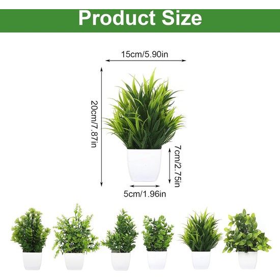 6 stuks kunstplanten, mini-kunstplanten met pot, kunststof kunstplanten, kleine kunstplanten, plastic decoratieve planten voor thuis, binnendecoratie
