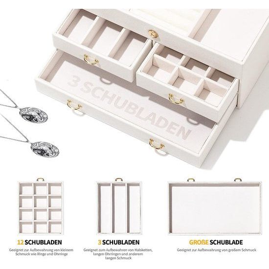 Sieradendoos, juwelenkistje met 2 laden, PU-leer, voor ringen, armbanden, oorbellen, fluwelen voering