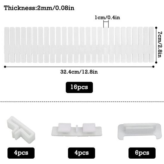 Ladeverdeler, ladeverdeler, 16 stuks, verstelbare ladeverdeler, opbergsysteem, wit, scheidingswanden, verstelbaar voor kast, ondergoed, sokken, doe-het-zelf bureau-organizer