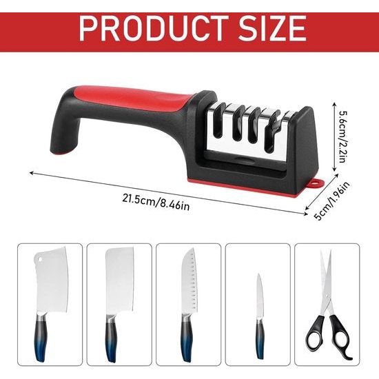 Messenslijper, 4 standen, slijper, schaarslijper, professionele messen, kleine handmatige messen, slijpapparaat voor koksmessen, keukenmessen, scharen