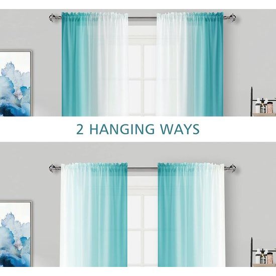 Gordijnen met plooiband transparante gordijnen voor woonkamer set van 2, 260x140cm blauw groen