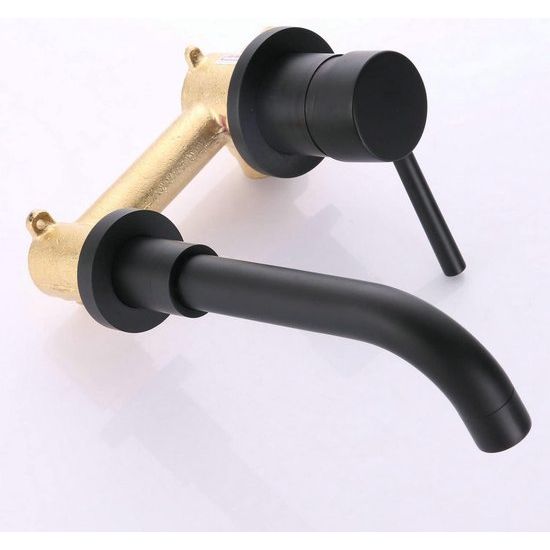 moderne badkamerkraan wandmontage mat zwart 360° draaibare uitloop badkranen voor muur 2-gats montage kraan met enkele handgreep messing Leekayer