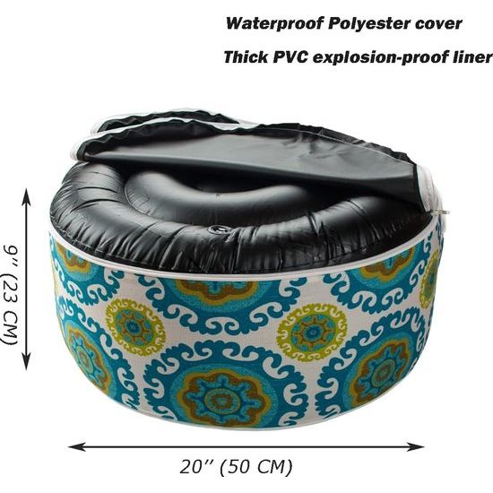 Opblaasbare kruk voor buiten, 50 x 23 cm, van polyester en pvc, voor strand, tuin, zwembad, woonkamer, groen