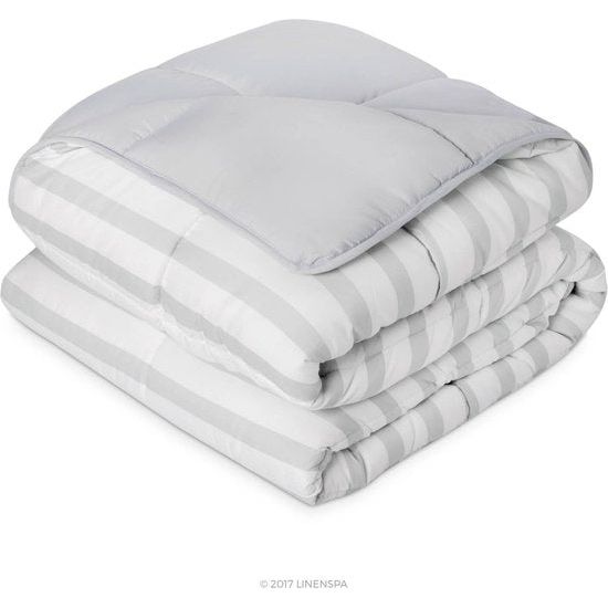 4 seizoenen dekbed van microvezel – dekbed voor het hele jaar – ultrazacht – dekbed 135 x 200 cm, grijs / wit gestreept