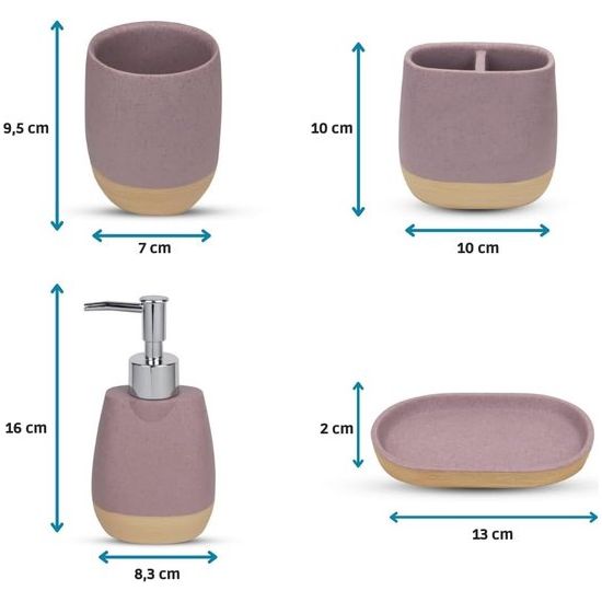 Badkamerset, 4-delig, badkamerorganizer met tandenborstelhouder, zeepdispenser, zeepbakje, must-have voor woning, chique badkamerdecoratie van stevig polyhars, lila lavendel