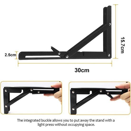 Vouwconsole zware belasting 300 mm, 2 stuks metalen klapconsoles klapconsole tafel klapplankhouders klapdragers voor banken en planken ruimtebesparende doe-het-zelf houder, draagkracht: 80 kg