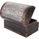 Indiaas mangohout sieraden-opbergdozen, organizer, handgesneden, met bloemenmotieven