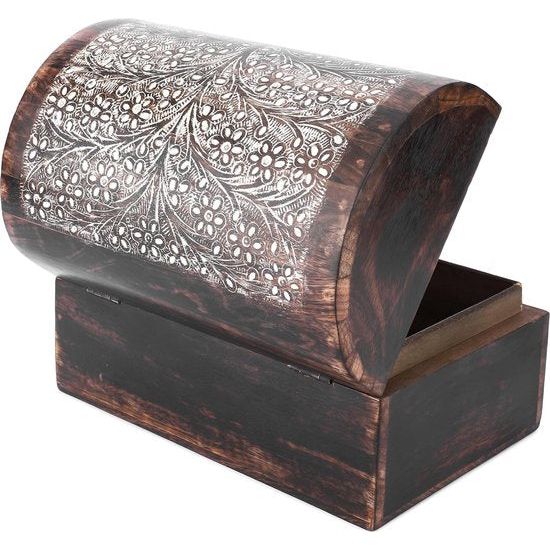 Indiaas mangohout sieraden-opbergdozen, organizer, handgesneden, met bloemenmotieven