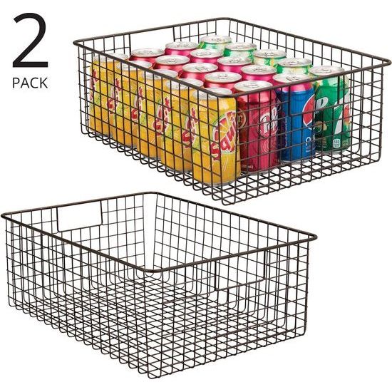 Opbergmand van metaaldraad – flexibel opbergsysteem voor de keuken, voorraadkamer enz. – grote en universele draadmand met handgrepen – set van 2 – bronskleuren