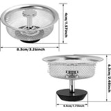 2 stuks roestvrijstalen afvoerzeef, keuken, afvoer, gootsteen, stop, roestvrij staal, spoelbak, zeefmand, in hoogte verstelbare rubberen stop, kan resten isoleren, voor de keuken