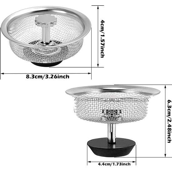 2 stuks roestvrijstalen afvoerzeef, keuken, afvoer, gootsteen, stop, roestvrij staal, spoelbak, zeefmand, in hoogte verstelbare rubberen stop, kan resten isoleren, voor de keuken