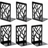 Set of 6 Metal Bookends, Heavy Bookends, Scratch-Resistant and Non-Slip Bookends, Black for Children, Office, Living Room and Study Room, School, Bookstore and Library (17 x 12 cm)