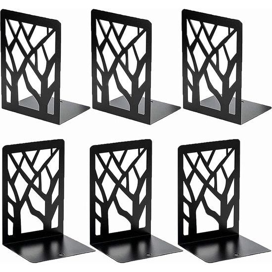 Set of 6 Metal Bookends, Heavy Bookends, Scratch-Resistant and Non-Slip Bookends, Black for Children, Office, Living Room and Study Room, School, Bookstore and Library (17 x 12 cm)