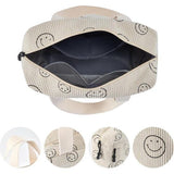 Toilettas Koord Dames Grote Cosmetische Tas Koord Make-up Tas Koord Cosmetische Tas met Glimlach Corduroy Cosmetische Tas Reizen Cosmetische Tas voor Reizen Meisjes Dames, BEIGE-B
