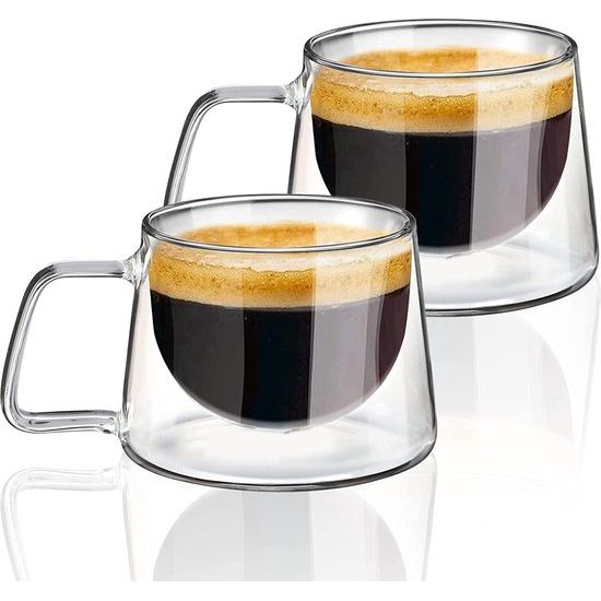 Dubbelwandige koffieglazen, 2 x 300 ml koffieglazen, dubbelwandig met handvat, latte macchiato-glazen, cappuccinokopjes, espressokopjes, thermoglazen, dubbelwandig, dubbelwandige glazen