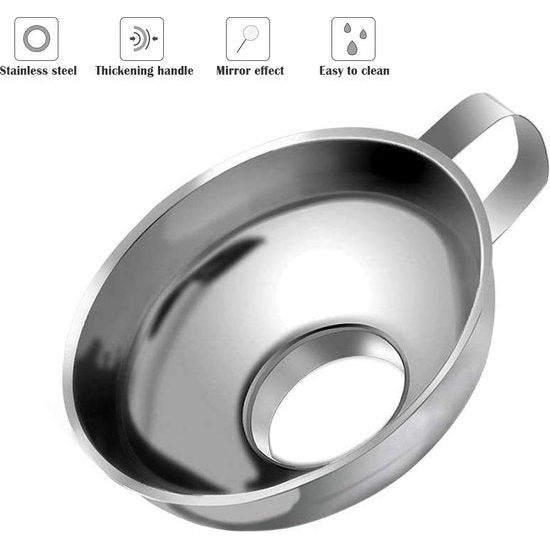 Inblikkende trechter, 2 stuks roestvrijstalen inblikkende trechter met brede opening voor het overbrengen van vloeibare oliepoeder, bonen en jam (klein en groot)