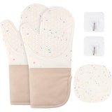 Ovenhandschoenen, set van 1 paar siliconen en katoen, antislip, hittebestendige ovenhandschoenen, ovenhandschoenen voor keuken, koken, bakken, grillen, BBQ, met 1 pannenlap