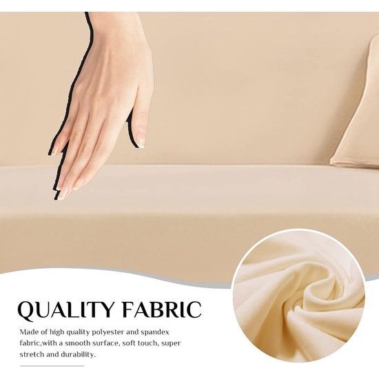 Bankhoes, L-vorm, 2-delige hoes, links, rechts, rekbaar, met 2 kussenhoezen, afneembaar, universeel, elastische bank, bankhoes, voor hoekbank, voor 3 + 4-zits, beige
