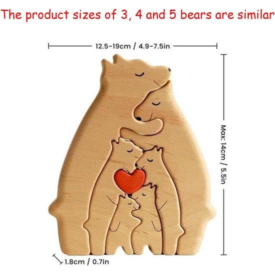 Familiepuzzel beren van hout, gepersonaliseerde houten kunstpuzzel van de berenfamilie, houten beer-sculpturen desktop ornament home tafeldecoratie, cadeau voor familie (4 beren)