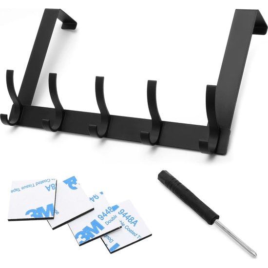 Deurhaken om op te hangen, 10 haken, deurhaken, kledinghaken, deur, zonder boren, deurhaken om op te hangen, zwart, geschikt voor deuren van minder dan 4,5 cm dik
