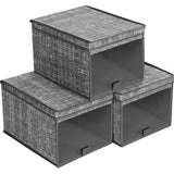 SONGMICS opbergdozen, set van 3, stoffen dozen, opbergmanden met transparant front, met deksel en klep, voor kleding, linnen look, grijs