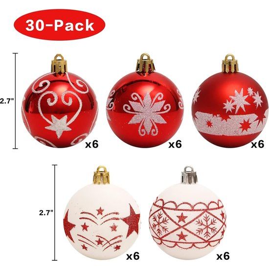 30 stuks 6 cm onbreekbaar rood wit kerstboom kerstballen voor feest bruiloft kerstvakantie