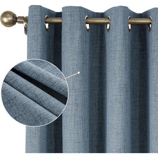 100% verduisteringsgordijnen met inslagringen, zonwering, thermo-linnen gordijn met inslagringen, voor woonkamer, slaapkamer, hemelsblauw, H 225 x B 140 cm, set van 2