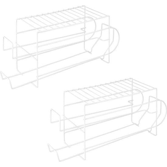 Set van 2 planken voor levensmiddelen, moderne keukenorganizer voor blikjes en conserven, stevige metalen opbergcontainers voor koelkast of kast, wit