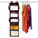 Hangrek hangorganizer van stof, opvouwbare hangopslag met 5 brede waaiers, kledingkast organizer, kast organizer, hangende stoffen kast, stabiel - bruin