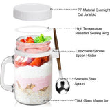 450 ml yoghurtbekers, Overnight Oats-glazen, 2 stuks Overnight Oats-containers met maatmarkeringen, Mason-potten met deksel voor Cereal On The Go-container, glazen ontbijtgranenbeker voor onderweg met lepel