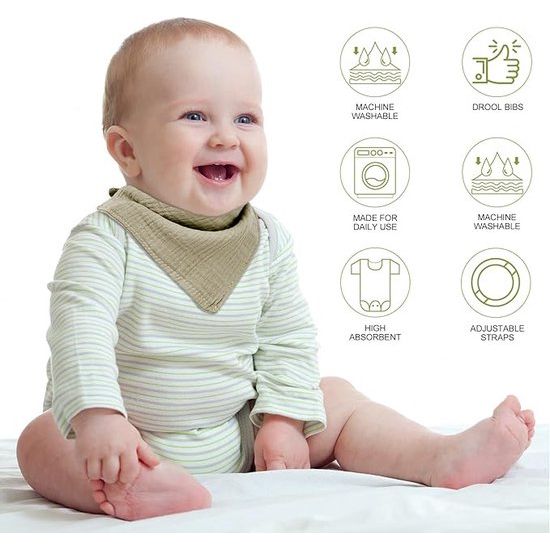 Baby driehoekig sjaalslab, zachte en absorberende mousseline neksjaals, kwijlslab met 4 verstelbare drukknopen, multifunctioneel kwijlslab voor unisex, jongens, meisjes, pasgeborenen, peuters