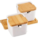 Kruidenpotjes, zoutpot met deksel, voorraaddoos, keramische suikerpot met deksel en lepel voor huis en keuken, kleine kruidendoos met houten dienblad voor zout, peper, kruiden, specerijen