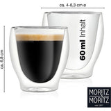 Barista Milano 6 x 60 ml espressoglazen dubbelwandig - espressokopjes set van glas voor warme en koude dranken - vaatwasmachinebestendig