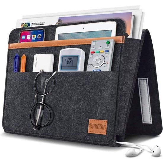 Bedorganizer met ophangsysteem, bedtas om op te hangen, dik vilt, antislip met gesp, voor baby's en kinderen, afstandsbedieninghouder, bank, bedside hanging, opbergorganizer (zwart)