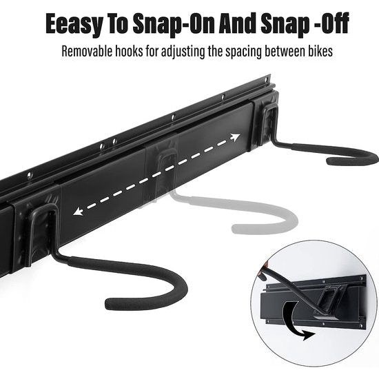 Wandgemonteerd fietsenrek - 6 fietsen + 3 helmen, race- of mountainbikerek - Verticaal wandgemonteerd fietsenrek (binnenbreedte: 90 mm)