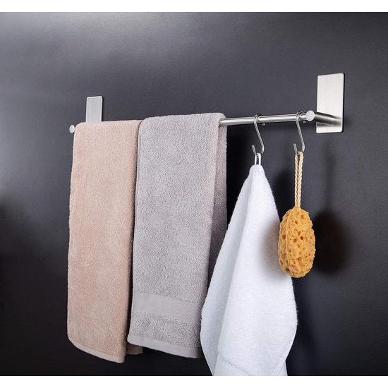 Towel Rail 5 Hooks No Drilling Kitchen Rail Hanging Rail Self-Adhesive Towel Holder Bathroom and Kitchen No Drilling Stainless Steel 40 cm (2)
