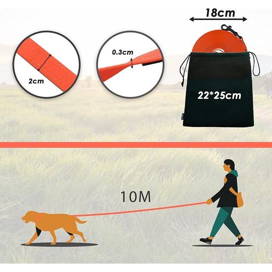 Lus voor honden, 3 m, 5 m, 7 m, 10 m, 15 m, 20 m, 25 m, 30 m, met rubberen bekleding voor honden, voor kleine, middelgrote en grote honden, trainingslijnen, neonoranje