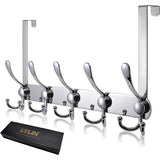 Roestvrijstalen deurhaak, deurkapstok met 15 haken, deurkapstokhaak zonder boren, deurkapstokhaak voor keuken, badkamer, hal en slaapkamer (zilver, deursponningdikte tot 2 cm)