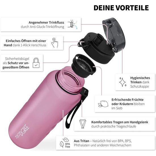 SoftTouch-waterfles "uberBottle" 2 L + zeef - BPA-vrij - XXL-waterfles voor sportschool, sportschool, training, fitness, sport, outdoor - grote sportfles van Tritan - lichtgewicht, schokbestendig