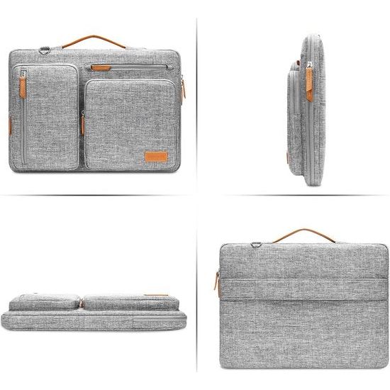 360 Protective Laptop Shoulder Bag, 15-15.6 Inch Laptop Bag, Compatible with MacBook Pro 16, HP, Dell, Lenovo, Asus Notebook, Side Open Bag with 4 Zip Pockets and Handle, Grey