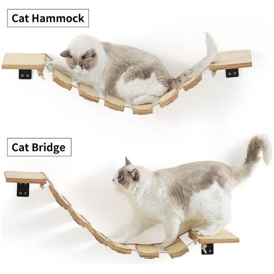 Kattenklimmuur, 32 cm kattenbrug en kattenligstoel voor doe-het-zelf catwalk, kattenhangmat en kattenmuur voor de meeste kittens, middelgrote en grote katten