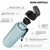 SoftTouch-drinkfles "uberBottle" + zeef - 1,5 L - BPA-vrij - waterfles voor sport, fitness, sportschool, buitenshuis, wandelen - grote sportfles van Tritan - licht, duurzaam