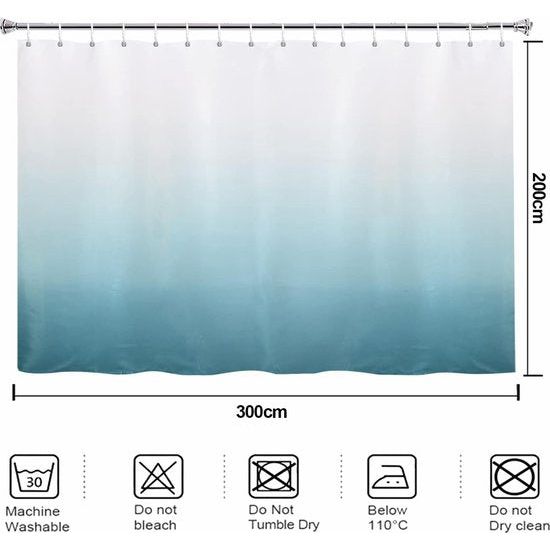 Shower Curtain Extra Wide 300 cm with Colour Gradient in Turquoise, Extra Long Water-Repellent Curtain for Bathroom and Bathtub, Perfect as a Room Divider, Width 300 x Height 200 cm