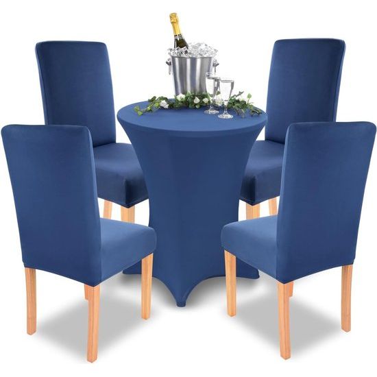 Charles Stretch Chair Covers, Round and Square Chair Backs, Pack of 6, Bi-Elastic Fit with Oeko-Tex Standard 100: "Tested Confidence" (Blue)