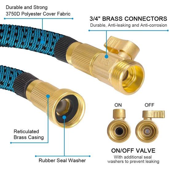 Tuinslang, uitbreidbare tuinslang, 100 voet lekvrije waterslang met 10 functionele sproeiers, flexibele waterbuis, intrekbare slang met 1/2 inch aansluiting van massief messing
