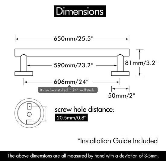 Handdoekenrek Handdoekenrek RVS SUS304 Badhanddoekrek Badkamer Handdoekhouder 65CM Douche Handdoekenrek Wandmontage Geborsteld