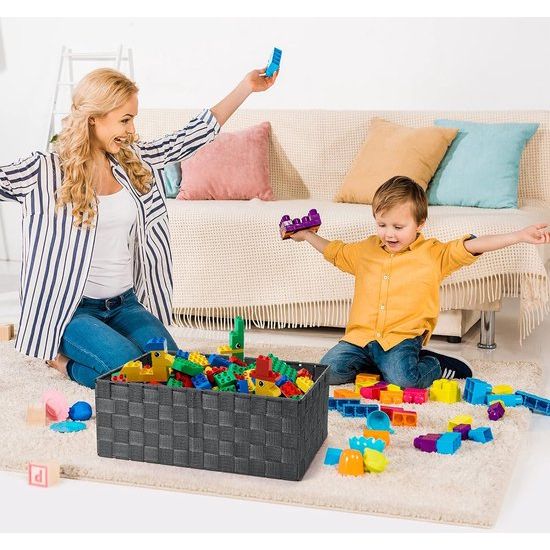 Opbergmand 34,4 cm, set van 6 stapelbare multifunctionele opbergmanden, opbergmanden voor het opbergen en organiseren van badkamer/keuken/kamer/handdoeken (grijs)